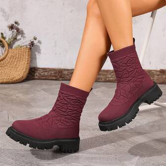 1 par damer enfärgade mode varma elastiska utomhus västerländska stil casual halkfria ankelstövlar