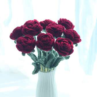 1/3/6/10件手工钩编玫瑰花束，装饰花，人造花，毛线花。适用于餐厅、客厅、卧室、婚礼、派对等家居装饰。适合送给女士、母亲、老师等创意礼物。适用于秋冬装饰、万圣节、圣诞节、新年、情人节、生日、复活节装饰或礼物。