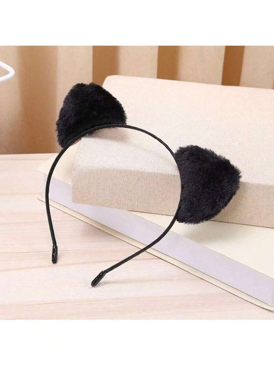 1 chiếc băng đô tai mèo cho nữ, băng đô lông mềm mại, băng đô hóa trang, phụ kiện tóc màu đen, băng đô cài tóc. - màu đen - Xem 1