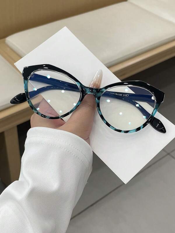 1 par de gafas de mujer con montura de ojos de gato de policarbonato de colores contrastantes, de moda y casuales, sin receta