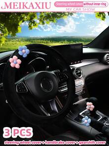 MEIKAXIU 3pcs Corn Flower Short Plush Car Steering Wheel Cover Without Inner Ring 38CM Handbrake Cover Gear Shift Cover Car Accessories For Women - Multicolor - View 12