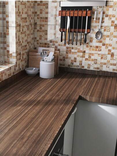 1PC Wood Grain Self-Adhesive Floor Stickers And Skirting Boards Are Aesthetically Decorative, Waterproof & Insect-Proof Suitable For Kitchen, Bedroom Window Sills, Office And Dormitory Renovations