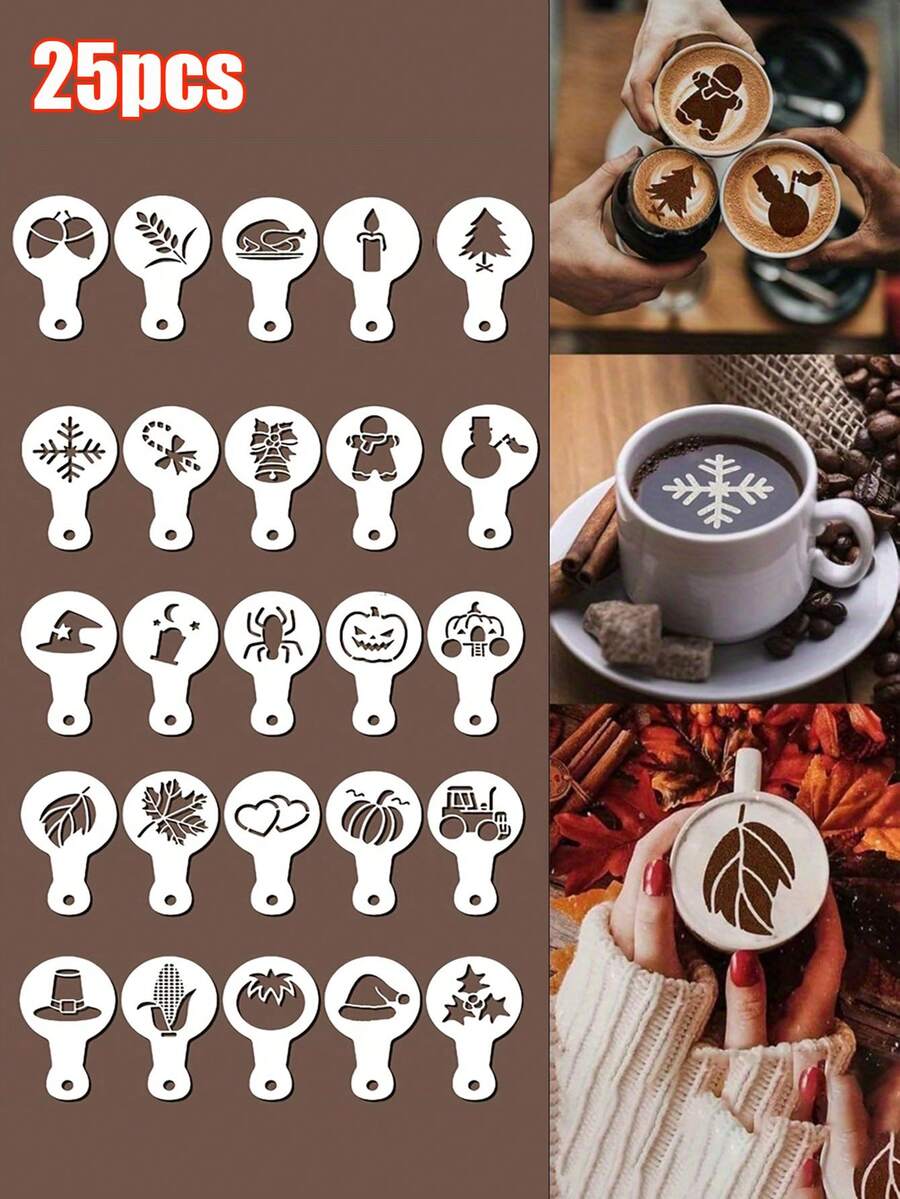 Coffee Stencils Set, Barista Cappuccino Arts Templates, Latte Milk Foam Decorative Molds, Plastic Cake Decorating Tools For Kitchen Home UseVarious Molds Are Reusable