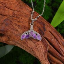 1 قطعة قلادة ذيل حورية البحر من الأمثيست الطبيعي، مجوهرات بأسلوب أوروبي وأمريكي مرصعة بالكريستال، إكسسوار DIY - قلادة ذيل السمكة - مشاهدة 6