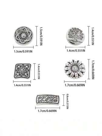 50pcs Mixed Vintage Silver Round, Square, Tree Of Life, Flower Shaped Metal Buttons, Creative Retro Coat Accessories