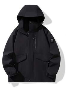 Women's Hooded Outdoor Windbreak Jacket Loose And Versatile Coat, Suitable For Autumn And Winter, Outdoor, Everyday Leisure - màu đen - Xem 2