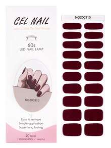 1 Box Of 20pcs Natural, Long-Lasting, Classic Burgundy Solid Color UV Gel Nail Polish Stickers, Easy To Apply And Remove