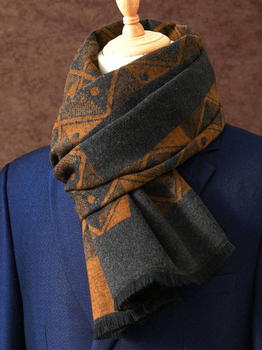 1pc Versatile Shawl, Men's Printed Scarf 180*30CM, Business Scarf With Tassels, Classic Plaid Scarf, Luxury Business Scarf For Men - Multicolor - View 1