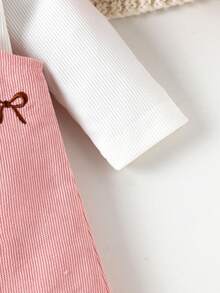 2pcs Baby Girls Minimalist Comfortable Long Sleeve Bodysuit + Bib Dress Set, Lightweight, Spring/Autumn