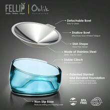 Felli Pet Oblik Whisker Fatigue Cat Bowl Stainless Steel Shallow Flat Plate For Dry Wet Food Elevated Acrylic Base With Treats Storage Anti Vomiting No Slip Feeder Slanted 0.5Cup Sapphire