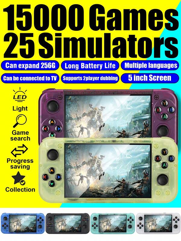 1 pezzo Nuova console portatile open-source con 15.000 classici giochi integrati e 25 emulatori per PSP, GBA e FC. Una console portatile con schermo orizzontale da 5 pollici che supporta battaglie TV a due giocatori con doppio joystick. Un gioco arcade retrò e nostalgico ad alte prestazioni con funzionalità di illuminazione e archiviazione. Un ottimo regalo per le vacanze o il compleanno.