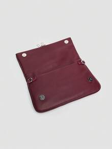 1pc Women's Chain Shoulder Bag, Crossbody Bag, Litchi Grain Underarm Bag With Chain, Minimalist Fashion Small Square Bag, Shoulder & Crossbody Bag With Detachable Strap - 酒紅色 - 查看 7