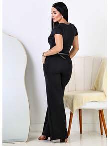 Kit 2 Calça Pantalona Alfaiataria Social Feminina Elegante C/ Cinto - Preto / Cinza - Visão 5