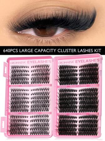 600pcs Lash Clusters Kit C Curl Cat Eye Lashes 9-16mm Individual Lash Extension DIY Large Capacity Individual Eyelashes Book Wispy False Eyelashes Daily Work Music Party Using