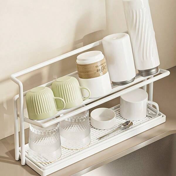 1 قطعة رف تجفيف الأكواب بدون تجميع - من الصلب الكربوني عالي الجودة، منظم تخزين المطبخ مع طبقة علوية للأكواب والزجاجات والأواني - تخزين عمودي موفر للمساحة على سطح العداد أو تحت الخزانة - مثالي للمنزل والمكتب والمقهى والمطعم - تصميم سهل التنظيف، رف مطبخ، رف تخزين تحت العداد، بناء فولاذي أنيق، هيكل فولاذي متين