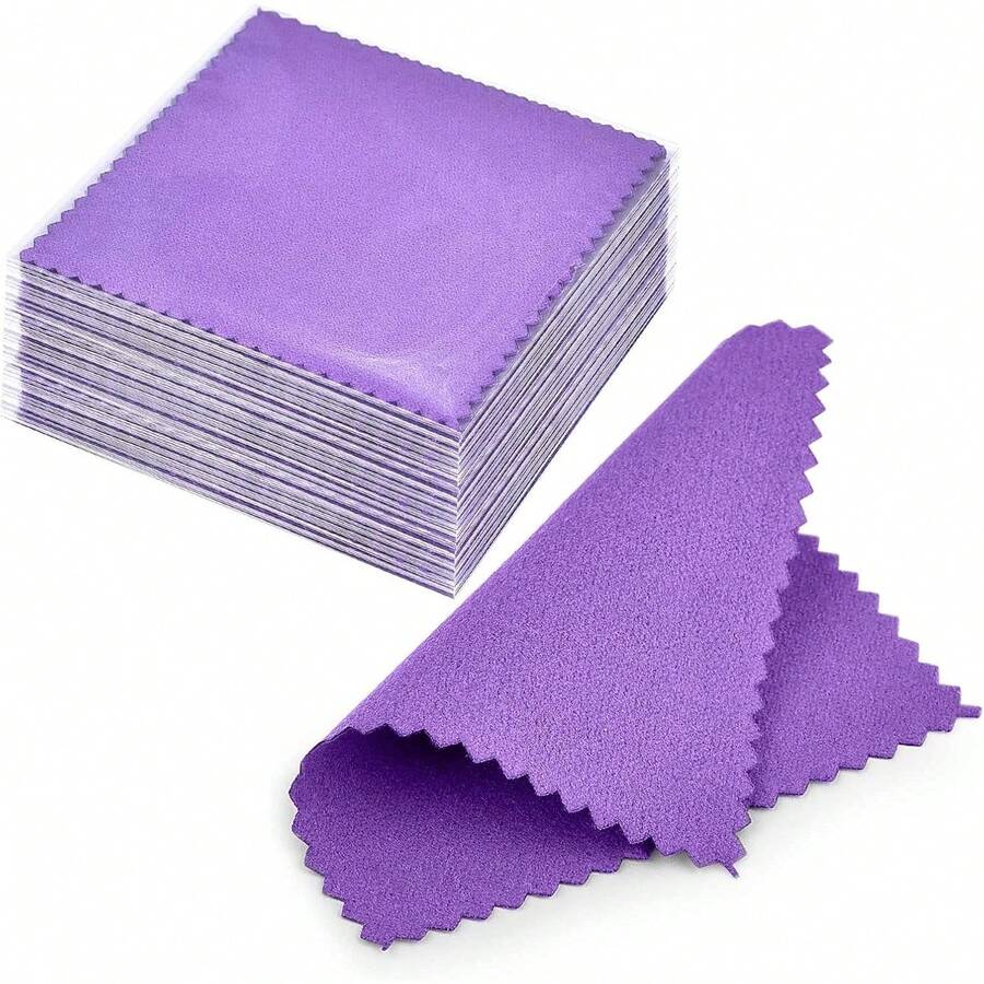 50pcs Jewelry Cleaning Cloth Pink Polishing Cloth For Sterling Silver Gold Platinum Small Silver Polish 8x8cm - K-50pcs-dark Purple - View 1