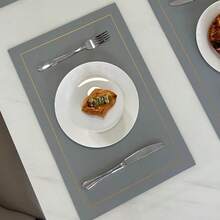 6pc Americano Set ORIGINAL LEATHER Material Waterproof And Stain-Proof For Dining Table - Cinza - 查看 5