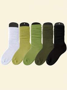 1/3/5 Đôi tất dài đến đầu gối phong cách Hàn Quốc đa năng dành cho nữ, phong cách Lolita, tối giản, màu trơn (Chỉ có tất, không có bảng tất) - xanh quân đội - Xem 8