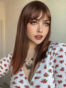 合成长直发半头带假发夹式接发蓬松自然浅棕色假发片，带发带 - 彩色 - 查看 4