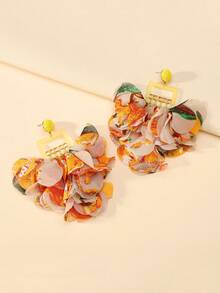 1 Pasang Anting Rumbai Kain Motif Bunga Kuning Buatan Tangan, Perhiasan Modis dan Berlebihan untuk Wanita, Cocok untuk Pesta dan Acara Formal - E2846-Kuning-Campuran - View 2