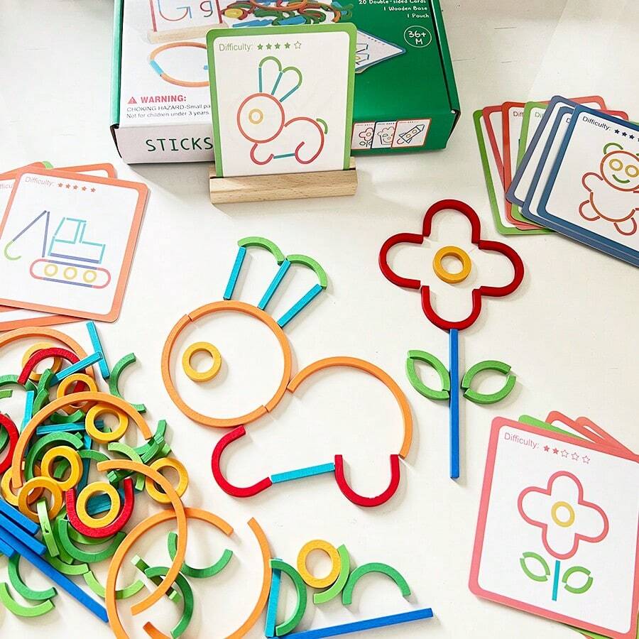 Wooden Stick And Ring Puzzle Game, Colorful Logical Thinking Training, Educational Toy For Children, Parent-Child Interactive Game Props, Children's Cognitive Development And Imagination Cultivation Early Education Toy
