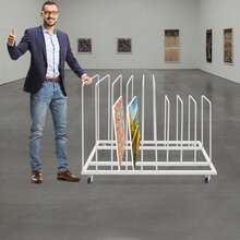 Art Storage Rack With Wheels, Rolling Art Painting Drying Rack 9 Section Metal Storage Stand For Canvas Drawing Boards Panels Prints - White - View 10