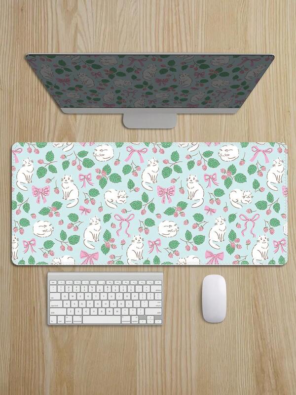 Large Computer Mouse Pad With Non-Slip Base, Suitable For Desktop, Cute Game Mouse Pad With Stitched Edge, Long And Long Cartoon Mouse Pad, Suitable For Notebook Computer (Cute White Cat Ribbon Bow)