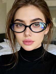 1 Pair Personalized Versatile Oval Women's Glasses, Stylish Glasses Suitable For Travel And Daily Wear - Black Frame White Film - View 2