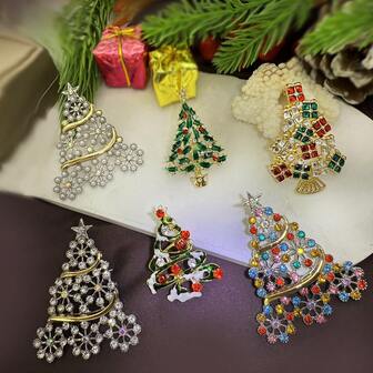 Women's Christmas Crystal Christmas Tree Fashion Brooch, Suitable For Daily Wear