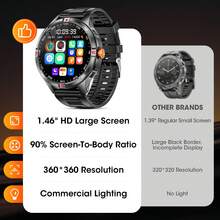 Montre connectée pour hommes avec appel Bluetooth/Éclairage LED, écran large ultra-clair de 1,46 pouces, plus de 100 modes multisports, suivi du sommeil et du podomètre. Montre connectée pour hommes avec réveil, calendrier, minuterie. Style extérieur avec batterie 1000 mAh longue durée pour iPhone et Android - Noir - Voir 3