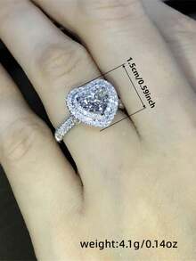 1 chiếc nhẫn hình trái tim lãng mạn đính đá Cubic Zirconia, quà tặng Ngày Valentine cho nữ, thích hợp cho đám cưới, lễ đính hôn, kỷ niệm, tiệc tùng và các dịp khác. - Bạc - Xem 5