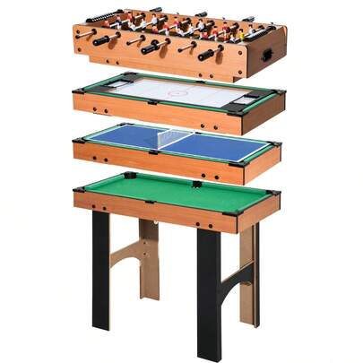 HOMCOM 4-i-1 multispelsbord, fotbollsbord, airhockeybord, bordtennisbord, multifunktionellt biljardbord 87x43x73cm för spelkul på plats