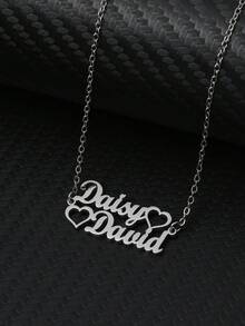 1pc Customized Minimalist Fashionable Couple Necklace With Two Names In Heart Shaped Pendant, 18K Gold Plated Stainless Steel Material, Personalized Engraved Necklace Gift For New Year, Christmas, Holidays, Birthday, Wedding, Graduation - Multicolor - View 5