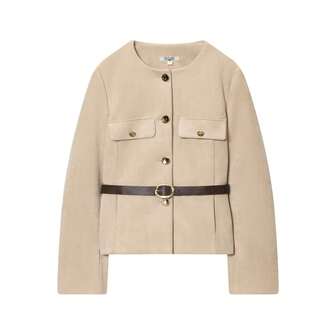 HZXVIC 女士秋季新款时尚纯色前扣腰带办公麂皮夹克