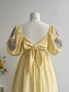 Rusttydustty A Yellow Flame-Patterned Casual Dress For Women Boho Vacation New Year's Wear Party - Yellow - View 5