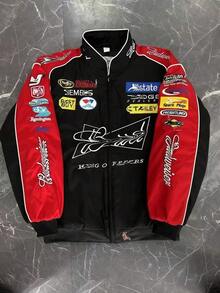 Embroidered Spring And Autumn Cross-Border New Foreign Trade Jacket Printed Locomotory Cotton Clothing Loose Coat Cotton CoatF01 Racing Suit Embroidery Racing Suit Cycling Suit Motorcycle Suit Embroidery Casual Long-Sleeved A169 Motorcycle Cycling Suit - Bạch Vi Đen - Xem 1