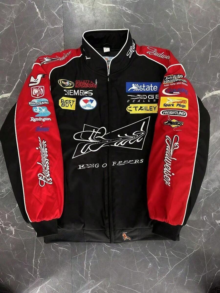 Embroidered Spring And Autumn Cross-Border New Foreign Trade Jacket Printed Locomotory Cotton Clothing Loose Coat Cotton CoatF01 Racing Suit Embroidery Racing Suit Cycling Suit Motorcycle Suit Embroidery Casual Long-Sleeved A169 Motorcycle Cycling Suit - Bạch Vi Đen - Xem 1
