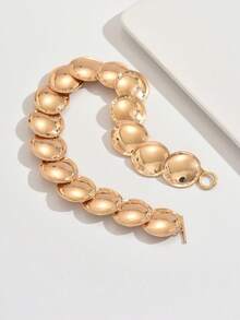 1pc Fashionable Metal Geometric Round Disc Linked Necklace, Shiny Surface, Versatile Everyday Wear For Women