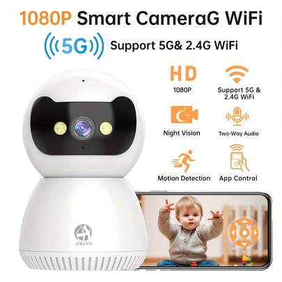 5G/2.4G WiFi 3MP HD Indoor Surveillance Camera, Ideal For Baby/Pet/Nanny/Elderly Monitoring. Supports Cloud Storage And 32/64GB SD Card Storage. Features Color Night Vision, Floodlight Illumination, Two-Way Audio Communication, Alarm, And AI Motion Detection.