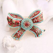 1pc Retro Pearl Bow Enamel Jewelry Women's Brooch And Pin Clothing Decoration Sweater Coat Dress Backpack Accessories Women's Gift Women's Jewelry Festival Gift Best Choice - Đỏ - Xem 2
