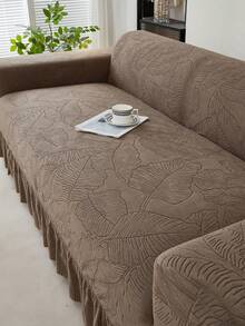 1pc Jacquard Leaf Pattern Ruffled Elastic Sofa Cover, Dust-Proof And Dirt-Resistant, Stretch-To-Fit Full Coverage Sofa Protector, Home Decor, Machine Washable, Pillow Cover Not Included - Coffee Brown - View 5