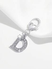 1pc Fashionable Minimalist Style Hollow Out Rhinestone Studded 26 English Letter Unisex Keychain Pendant Accessory - Silver XYK2024 - View 43