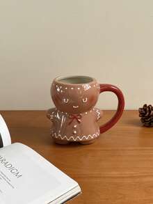 1pc 320ml Cute Gingerbread Man Shaped Ceramic Mug, Adorable Cartoon Christmas Coffee Cup, Milk Cup, Suitable For Breakfast Cup, Latte Cup, Christmas Gift, Couple Cup Back To School - Multicolor - View 11