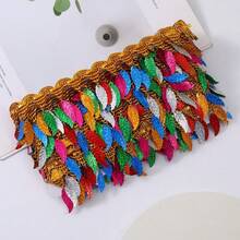 2 Yardas 6cm Adorno con flecos de lentejuelas con forma de hoja, cinta de satén con flecos para accesorios de costura y manualidades - multicolor - Ver 5