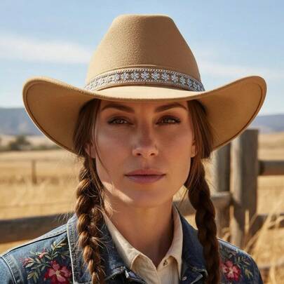 Chapéu Cowboy De Camurça Boiadeira Faixa Florzinha corrente