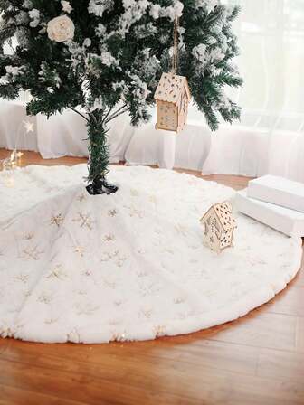 1 件柔软仿羊毛长毛绒纯白色圣诞树裙，质地柔软的节日装饰圣诞树裙，节日气氛树裙，适用于场景装饰、房间装饰、家居装饰、节日派对装饰、圣诞装饰