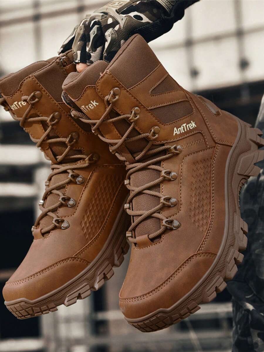 Męskie, jednokolorowe, retro, turystyczne buty trekkingowe, wysokiej klasy, modne, wiatroszczelne buty trekkingowe, całoroczne buty do połowy łydki