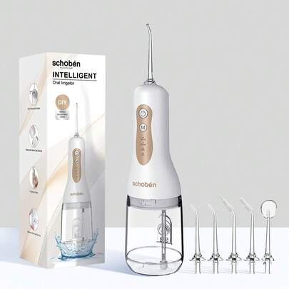 Irrigador Oral Portátil, Fio Dental Elétrico Recarregável, 4 Modos de Limpeza, 5 Bicos, Capacidade de Tanque de Água Grande Aprimorada