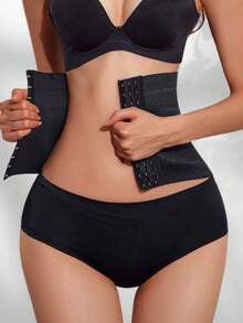 Adjustable Waist Trainer For Abdominal Control, Thin Waist Cincher With Non-Rolling Closure - Black - View 1