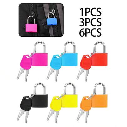 6pcs Small Locks With Keys,Multicolor Luggage Locks,Mini Locker Lock, Abs Plastic Covered Copper Keyed Padlock For Backpack Boxes Laptop Bag,Suitcase,Padlock,Lock Box